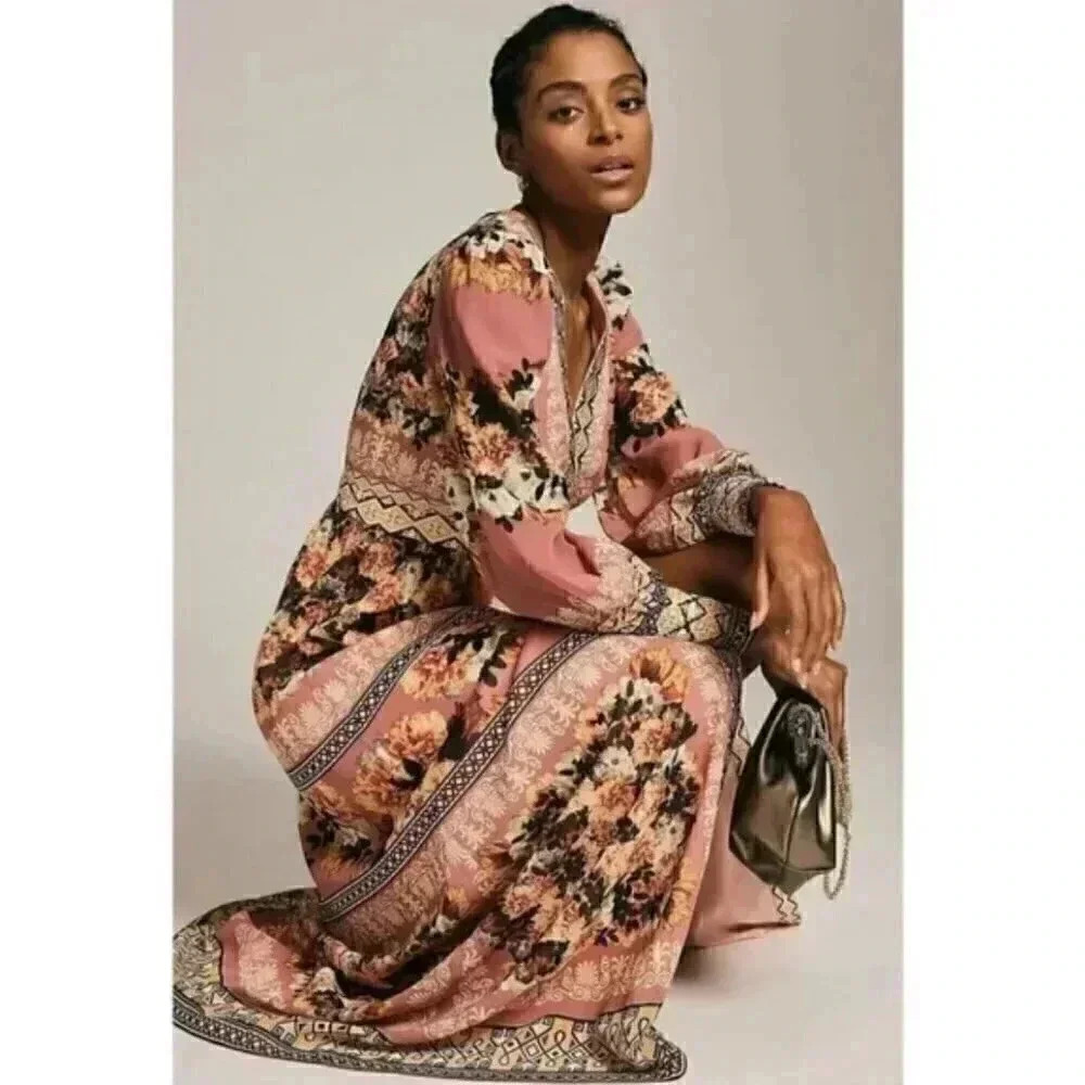 Anthropologie Pink Floral Patchwork Maxi Dress - Picture 7 of 10